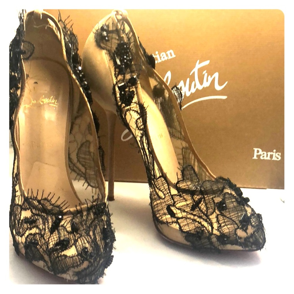 Vintage Christian Louboutin Lace and Jewel Pumps